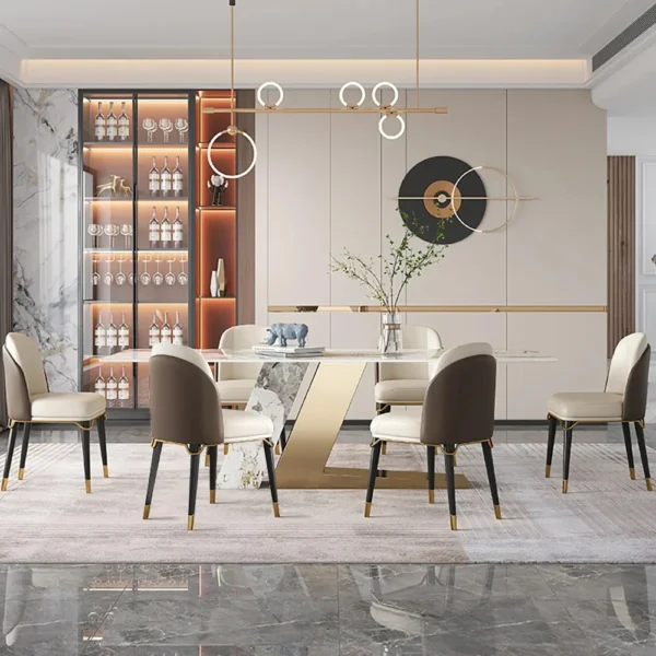 Modern Rectangle Sintered Stone Dining Table with 8 Chairs in Gold - Image 5