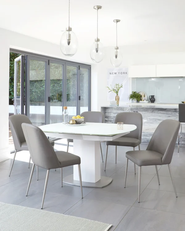 Camillo White Frosted Glass Extending 6 to 8 Seater Dining Table - Image 6