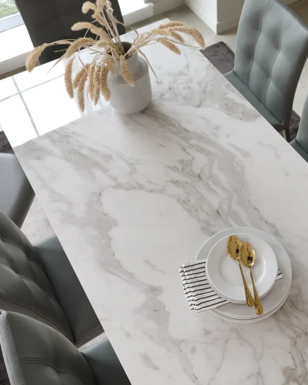 Anton White Ceramic Marble 6 Seater Dining Table - Image 5
