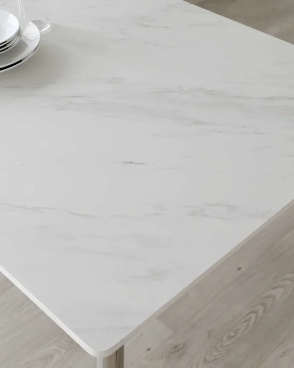 Oslo White Marbled Ceramic 6 Seater Dining Table - Image 5