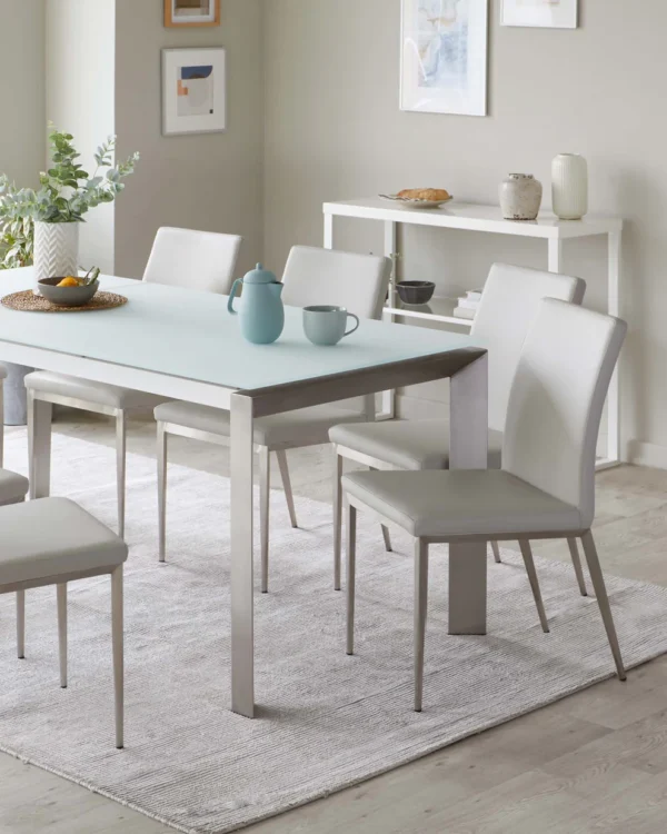 Eve White Frosted Glass Extending 6 To 8 Seater Dining Table - Image 5