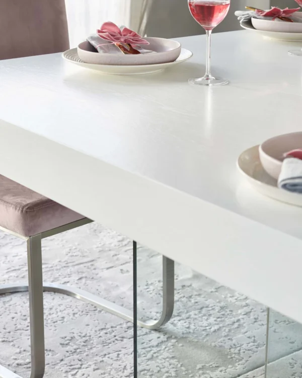 Aria White Oak and Glass Square 8 Seater Dining Table - Image 5