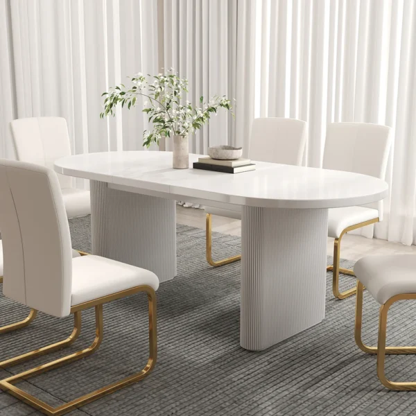 Japandi Oval Extendable Dining Table White Seats 6-10 People - Image 5