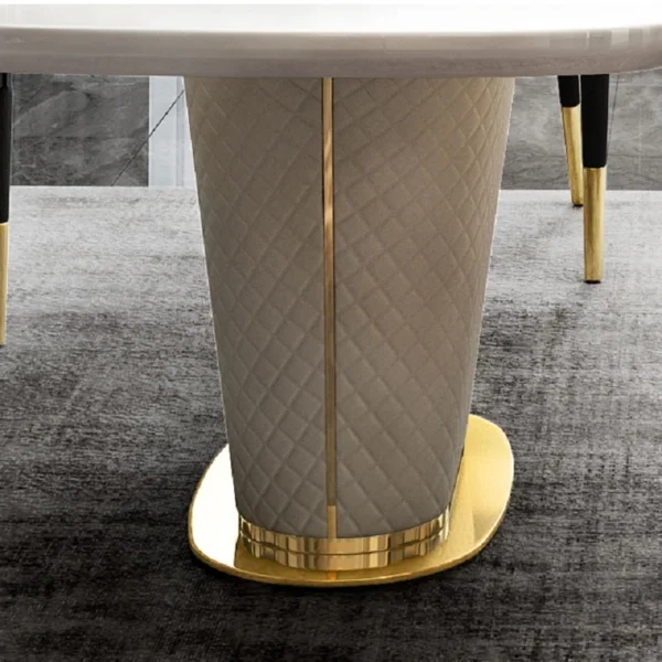 Modern Marble Rectangular Pedestal Dining Table PU Leather&Stainless Steel in Gold - Image 5
