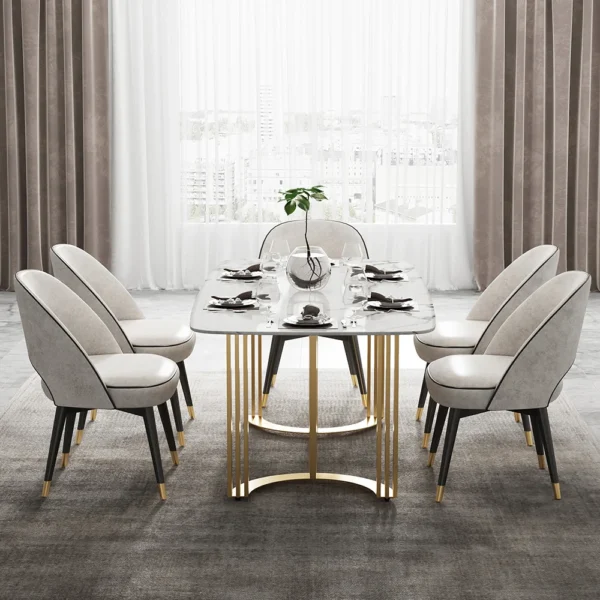 Faux Marble Dining Room Table for 4-6 Person White Rectangular Top in Gold - Image 4