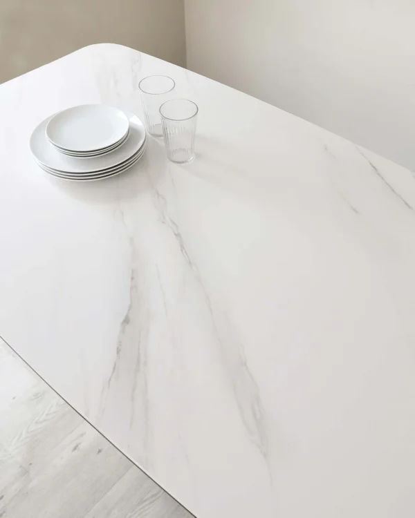 Carter White Marbled Ceramic Pedestal 6 Seater Table - Image 5