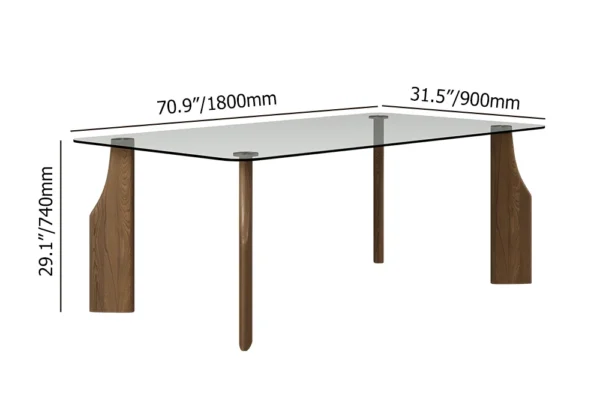 Rectangle Glass Dining Table for 8 Person Walnut Solid Wood 4-Legs - Image 6