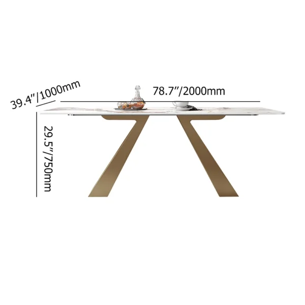 Contemporary White Rectangular Sintered Stone Dining Table X-Base Dinner Table - Image 6