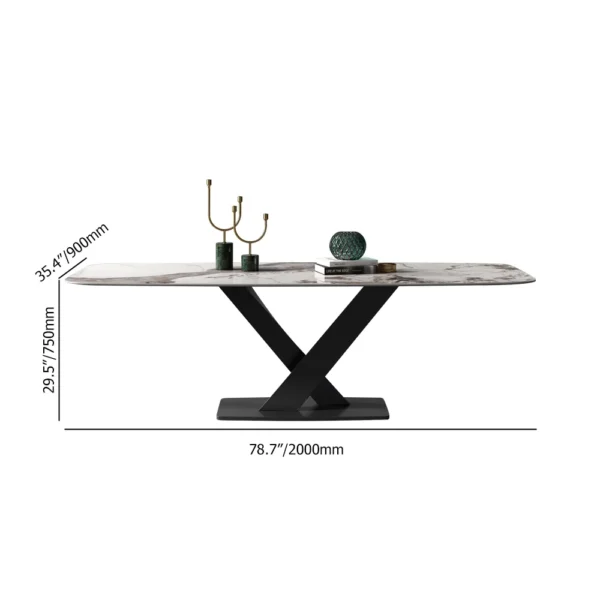 Modern Pandora Stone Top Dining Table with Black Base - Image 6