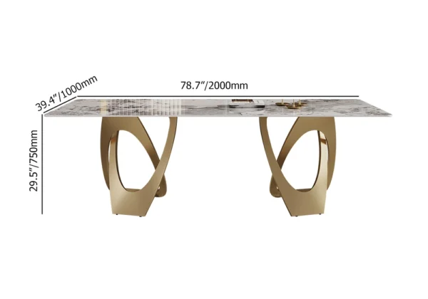 Contemporary Rectangle Dining Table in Gold for 8 Seaters with Stone Top - Image 6