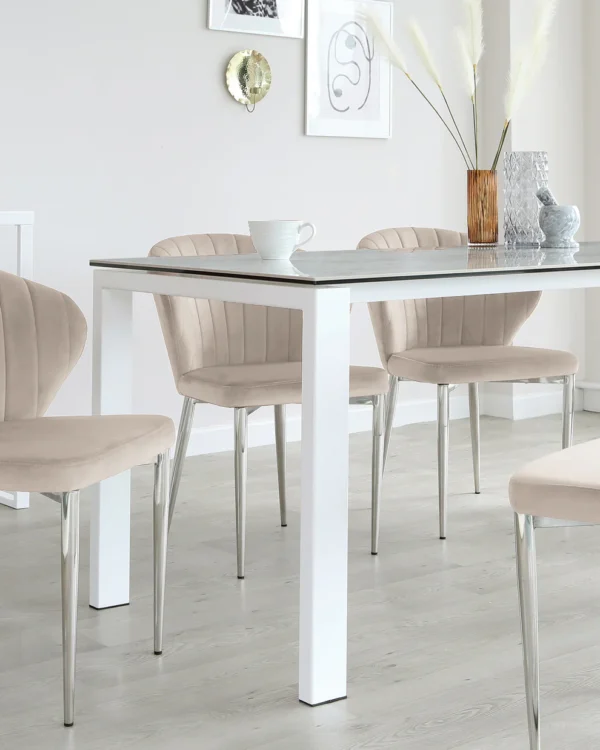 Anton White Ceramic Marble 6 Seater Dining Table - Image 6