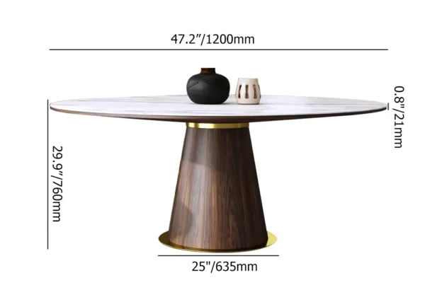 Round Dining Table Sintered Stone Top Wooden Base for 6 Mid-Century Modern - Image 6