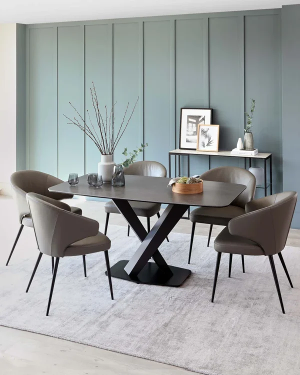 Carter Dark Grey Ceramic Pedestal 6 Seater Table - Image 6