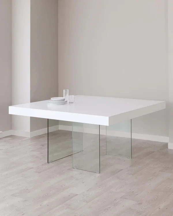 Aria White Oak and Glass Square 8 Seater Dining Table - Image 6
