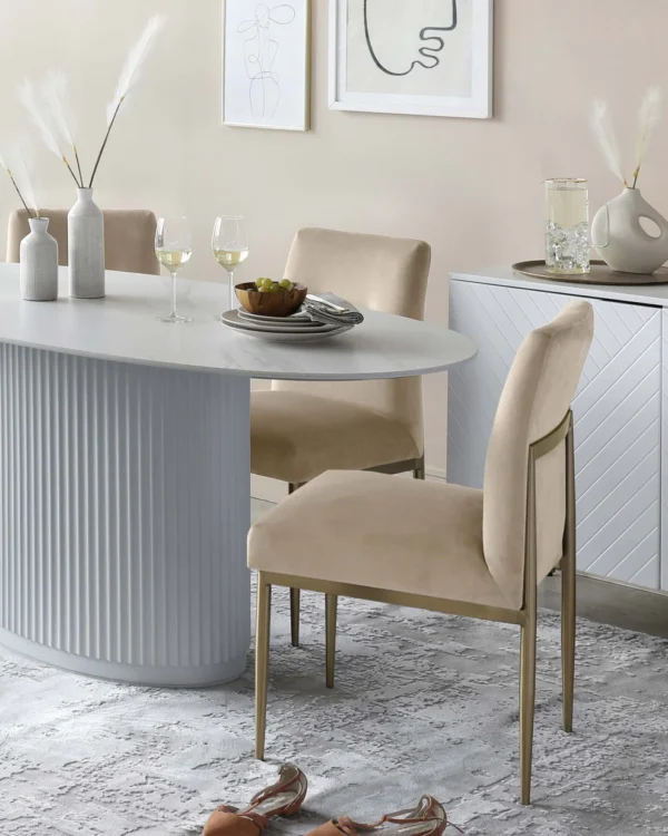 Austin White Marbled Ceramic Fluted 6 Seater Dining Table - Image 6
