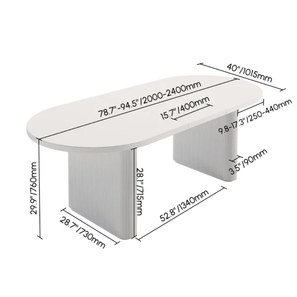 Japandi Oval Extendable Dining Table White Seats 6-10 People - Image 6