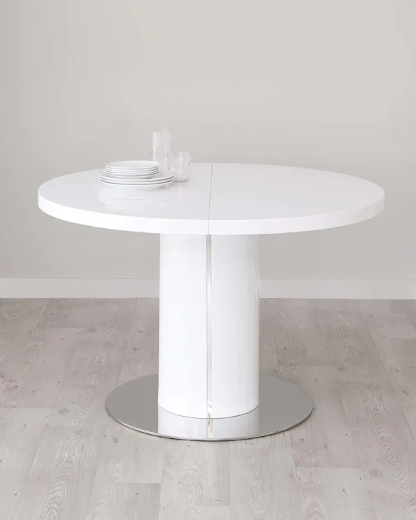 Curva White Gloss Round Extending 4 To 6 Seater Dining Table - Image 6