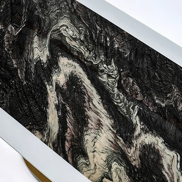 Modern Marble Rectangular Pedestal Dining Table PU Leather&Stainless Steel in Gold - Image 6