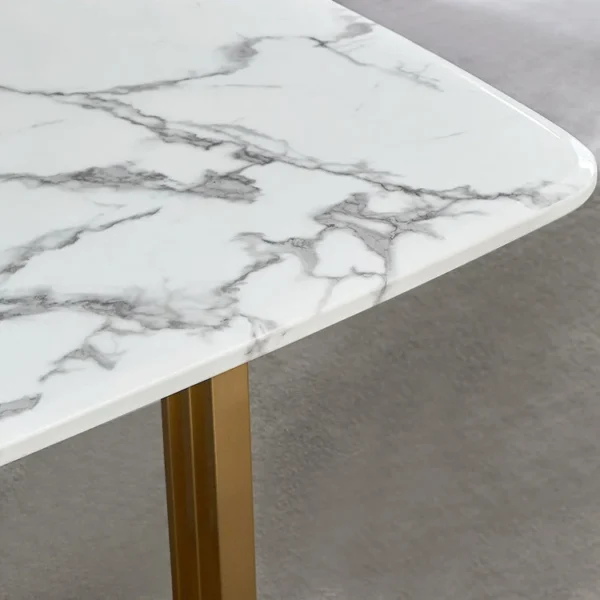 Faux Marble Dining Room Table for 4-6 Person White Rectangular Top in Gold - Image 5