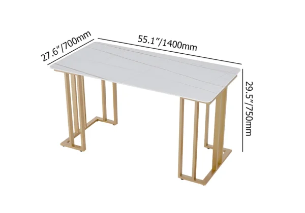 White Dining Table with Rectangular Sintered Stone Top & Metal Frame - Image 6