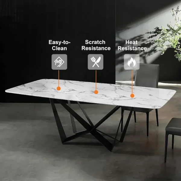 Modern Stylish Dining Table Rectangle White Sintered Stone Top in Large - Image 7