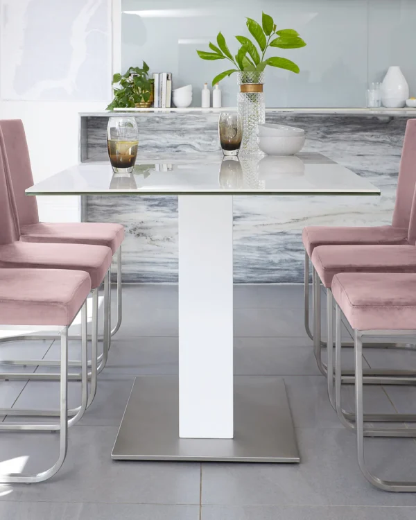 Mia White Marbled Ceramic 6 Seater Dining Table. - Image 7