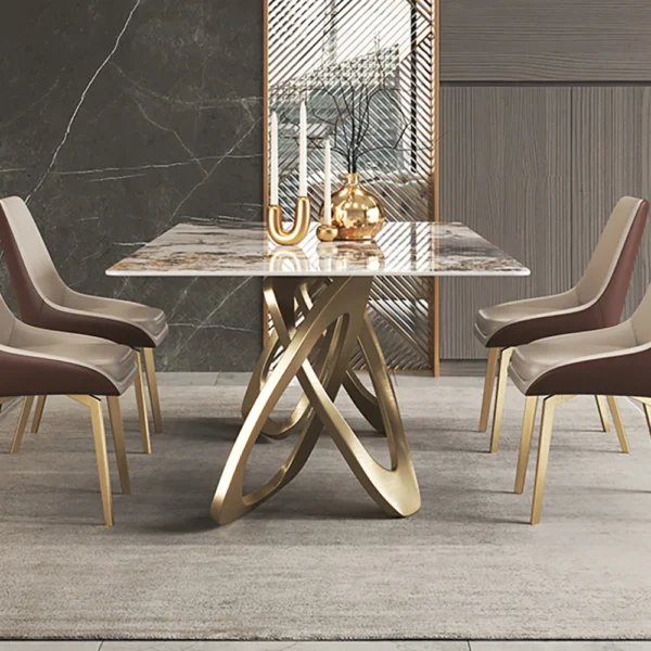 Contemporary Rectangle Dining Table in Gold for 8 Seaters with Stone Top - Image 7
