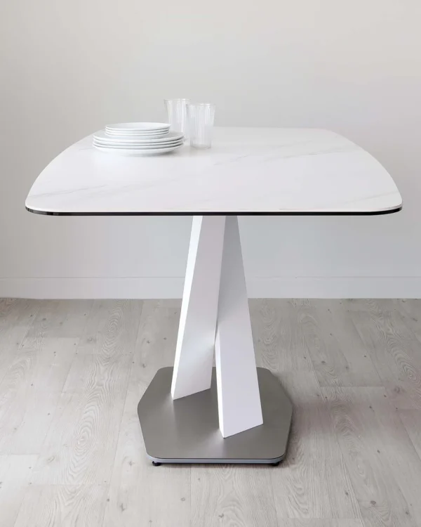 Carter White Marbled Ceramic Pedestal 6 Seater Table - Image 7