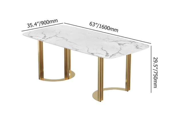 Faux Marble Dining Room Table for 4-6 Person White Rectangular Top in Gold - Image 6