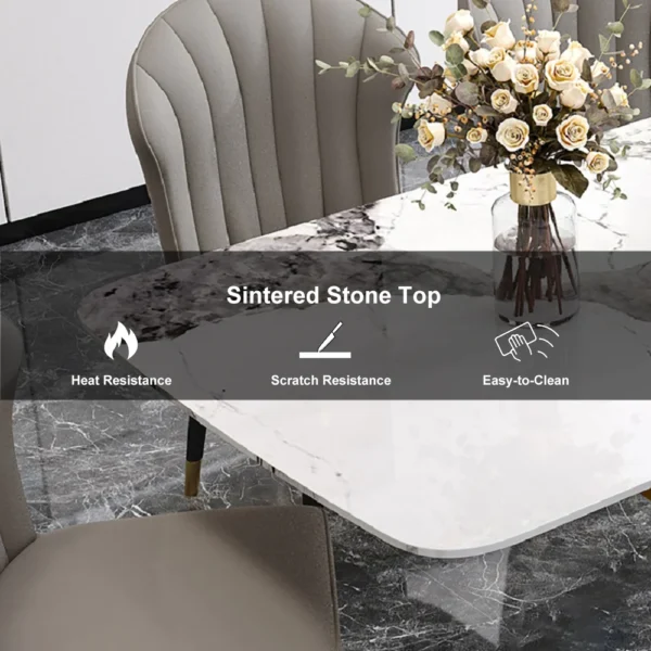 Modern White Dining Table Rectangular Sintered Stone Top X-Base - Image 8
