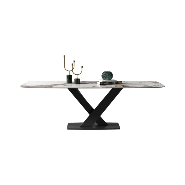 Modern Pandora Stone Top Dining Table with Black Base - Image 8