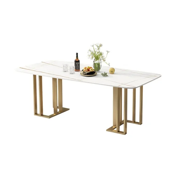 White Dining Table with Rectangular Sintered Stone Top & Metal Frame - Image 7