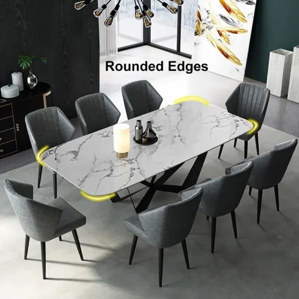 Modern Stylish Dining Table Rectangle White Sintered Stone Top in Large - Image 8