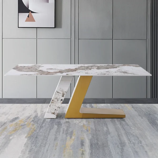Modern Rectangle Sintered Stone Dining Table with 8 Chairs in Gold - Image 8