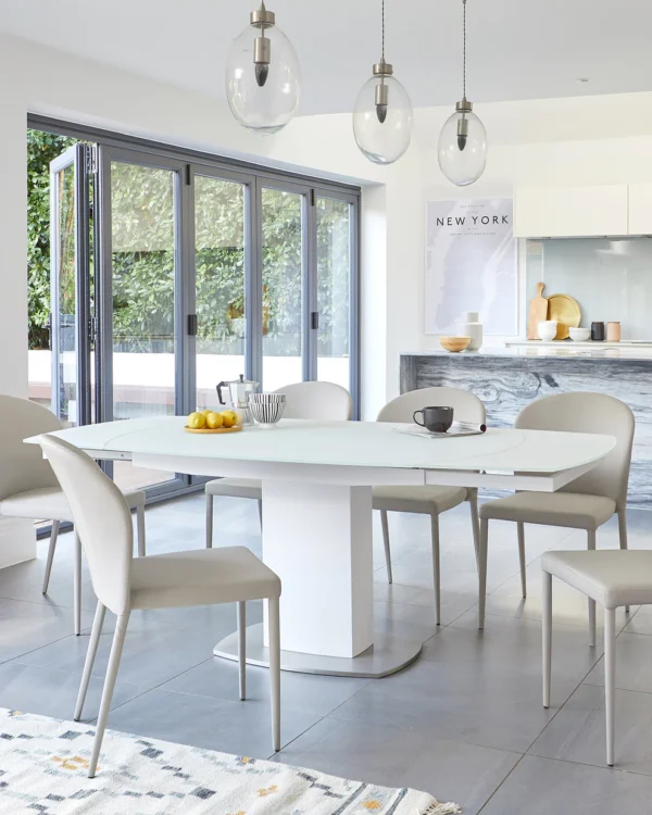 Camillo White Frosted Glass Extending 6 to 8 Seater Dining Table - Image 9
