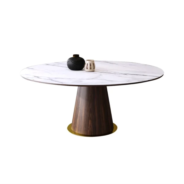 Round Dining Table Sintered Stone Top Wooden Base for 6 Mid-Century Modern - Image 8