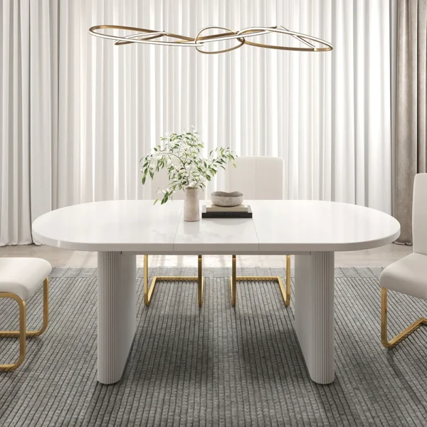 Japandi Oval Extendable Dining Table White Seats 6-10 People - Image 8