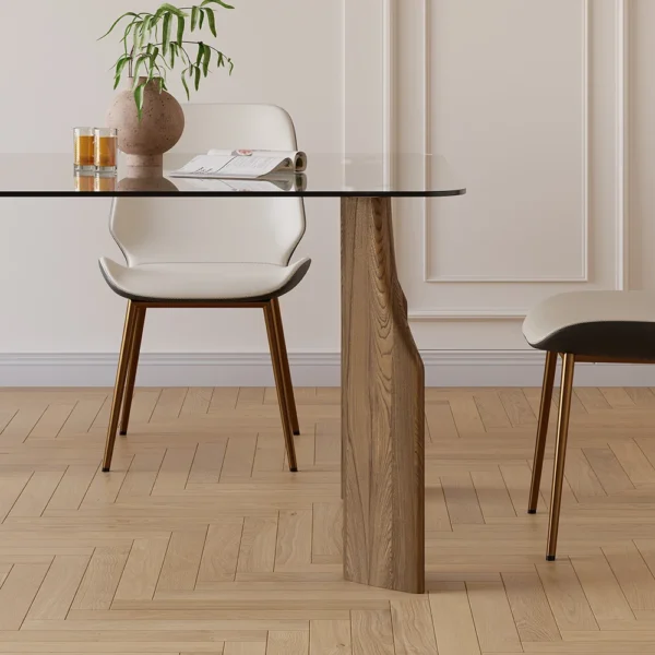 Rectangle Glass Dining Table for 8 Person Walnut Solid Wood 4-Legs - Image 8