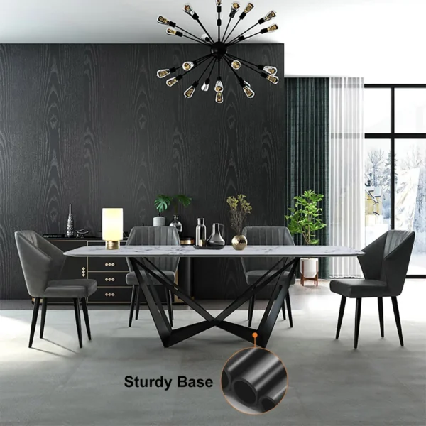Modern Stylish Dining Table Rectangle White Sintered Stone Top in Large - Image 9