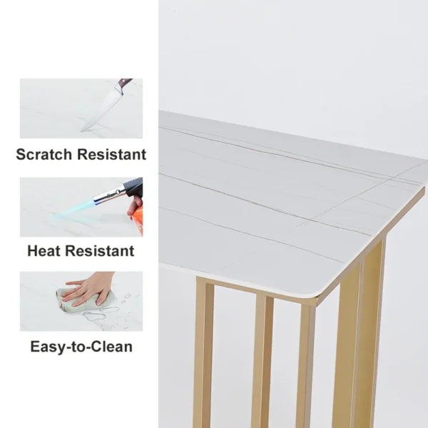 White Dining Table with Rectangular Sintered Stone Top & Metal Frame - Image 8