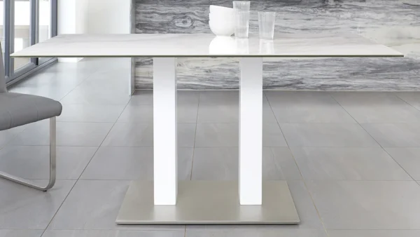Mia White Marbled Ceramic 6 Seater Dining Table. - Image 9
