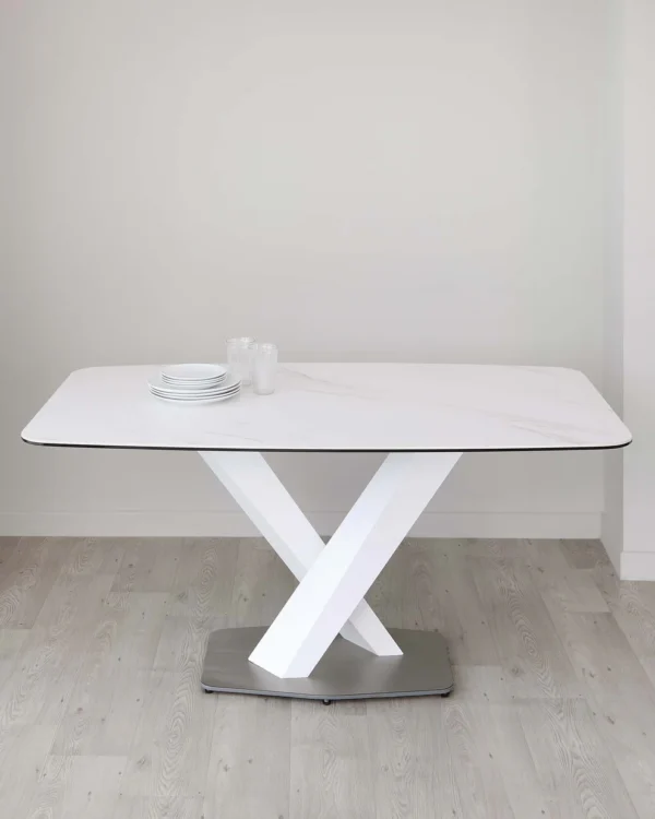 Carter White Marbled Ceramic Pedestal 6 Seater Table - Image 9