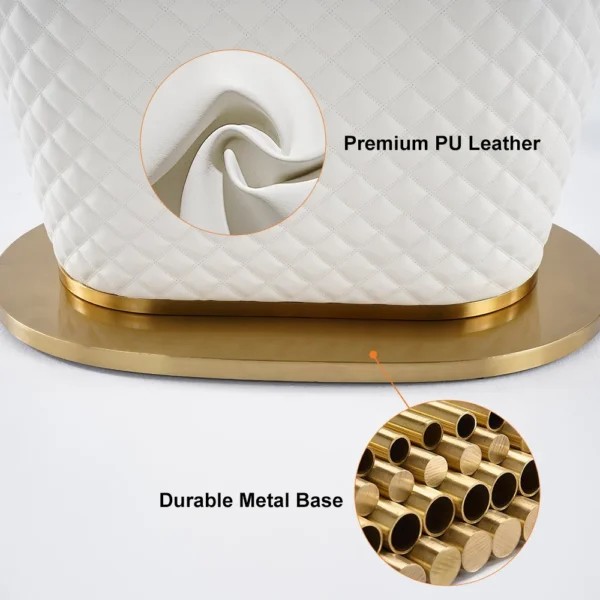 Modern Marble Rectangular Pedestal Dining Table PU Leather&Stainless Steel in Gold - Image 9