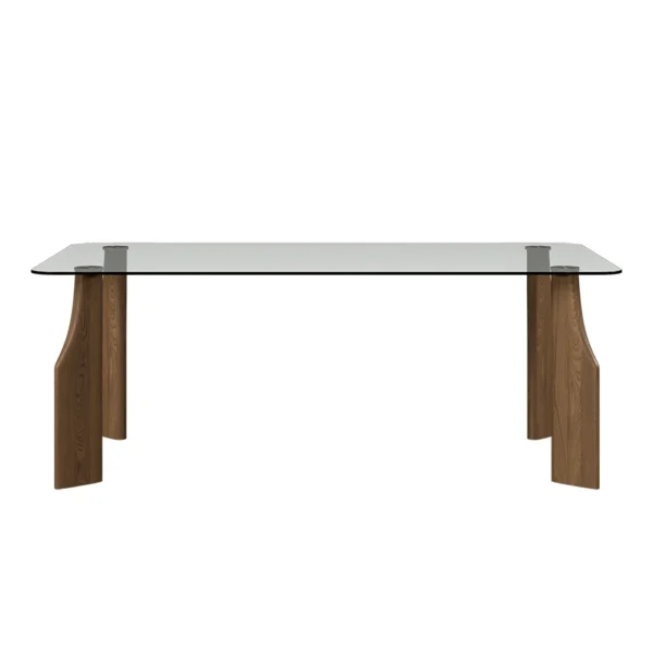 Rectangle Glass Dining Table for 8 Person Walnut Solid Wood 4-Legs - Image 9