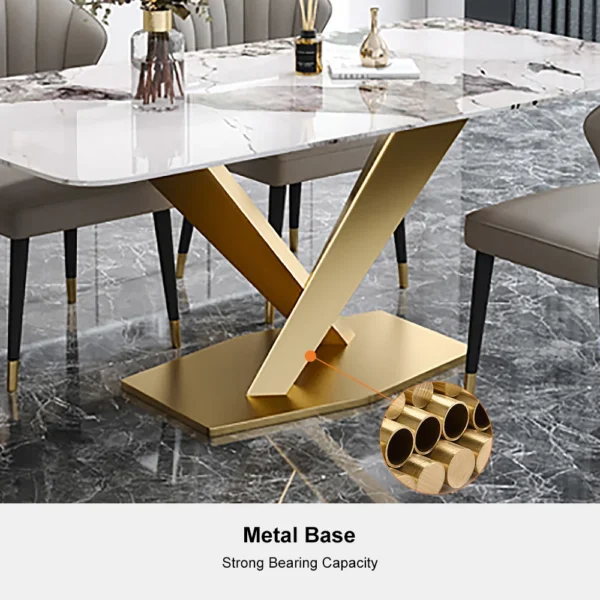 Modern White Dining Table Rectangular Sintered Stone Top X-Base - Image 9